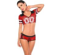 Generisch Cosplay Schulmädchen Dessous Outfit Mini Sailor Anzug Top mit Tanga 2 PS Set Cheerleading Fußball Baby 00 Split Heißes Kostüm Tracksuit Mode Fitnessanzug, rojo, S