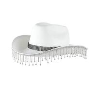 Generisch Cowboy Accesorios Rhinestone Flecos Boda Cilindro Occidental Cowboy Sombrero Botas de Cuero Vaquero Mujer, plata, talla única