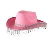 Generisch Cowboy Accesorios Rhinestone Flecos Boda Cilindro Occidental Cowboy Sombrero Botas de Cuero Vaquero Mujer, Rosa., talla única