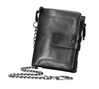 Generisch Cowhide Leather Wallet for Men Retro Real Leather Cash Wallet, Anti Theft Purse Buckle Cerrar, Múltiples Ranuras para Tarjetas, 9,5 x 3 x 12 cm, Diseño Seguro, Bolsillos espaciosos, Negro