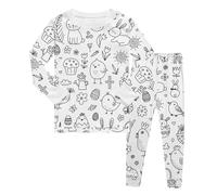 Generisch Creativo suave a la moda transpirable duradero práctico elegante niña boceto coloración cómoda DIY dibujada a mano sudadera con capucha conjunto unisex sudadera pantalón traje, Blanco, 7-8