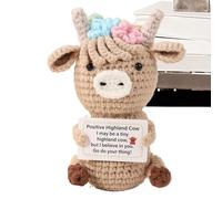 Generisch Crochet Animals Positive Crochet | 12 x 8,5 cm Cow Highland Cow Crochet with Card - Motivational Recorder Creative Decorative Figurines Funny Positive Doll for Desks Shelves Bedside Tables