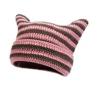 Generisch Crochet Hats for Women Handmade Knit Cat Ear Beanie Hat Winter Hat Goth Mütze Binden Junge, Rosa., Talla única