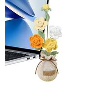 Generisch Crochet Roses, Handmade Knit Crocheted Roses with Pot, Small Potted Plants Desk Flowers, Home Decorations Gift for Birthdays, Mother's Day