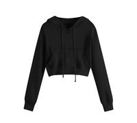 Generisch Cropped - Sudadera con capucha para mujer, de algodón, corta, suelta, informal, de forro polar, color liso, para adolescentes, exteriores, manga larga