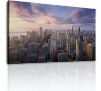 Generisch Cuadro sobre lienzo, 90 x 60 cm, para dormitorio, baño, decoración de pared, sala de estar, cuadro urbano de horizonte, moderno póster sin marco, multicolor