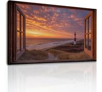 Generisch Cuadros en lienzo sin marco, 100 x 50 cm, dunas faro, vistas a la ventana, puesta de sol, decoración para habitación infantil, pasillo, oficina, decoración de pared para cocina, comedor