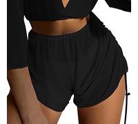 Generisch Cubierta de playa para mujer, pareo de malla, cubierta de bikini con tiras laterales, pantalones cortos de playa, pantalones cortos para la playa, cubierta, Negro , M