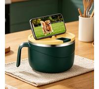 Generisch Cuenco para pasta con escurridor y protección contra escaldaduras | Con tapa y asa, incluye forro interior de acero inoxidable para desayuno, sopa instantánea de fideos, copos de cereales