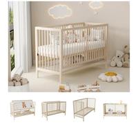 Generisch Cuna de madera multifuncional convertible en cama auxiliar, escritorio | altura ajustable con certificado CE/EN716 | de madera de abeto 140 x 60 x 90 cm diseño natural para habitación