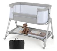 Generisch Cuna Plegable 2 en 1 y moisés portátil, con 7 Alturas Ajustables, colchón y Bolsa de Transporte y Correas, Cuna de Viaje Ajustable para recién Nacidos hasta 6 Meses (Gris)