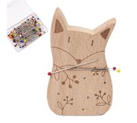 Generisch Cushion Magnetic Pin Cushion - Diseño de búho de madera pequeña, minder de agujas de dibujos animados, incluye 100 pines de costura de color aleatorio, accesorios de costura, artesanía de