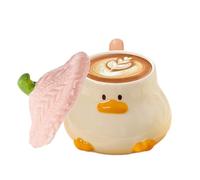 Generisch Cute Duck Coffee Mug, Ceramic Coffee Mug with Lid, 400 ml Animal Shaped Drinkware with Lid, Hand-Painted Tableware with Handle for Adult Women, Men, Friends, Gag Collector