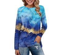 Generisch Damen Alltagsoberteile Langarm bequeme Bluse mit Farbverlaufsdruck Lässige Langarm-Tunika Rundhalsausschnitt Pulloverhemden Shirt Totenkopf Damen, azul celeste, M