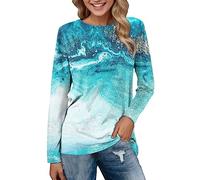 Generisch Damen Alltagsoberteile Langarm bequeme Bluse mit Farbverlaufsdruck Lässige Langarm-Tunika Rundhalsausschnitt Pulloverhemden Shirt Totenkopf Damen, verde menta, L