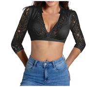 Generisch Damen Dirndl Bluse Dirndlbluse Sexy Spitze Transparent Trachtenbluse mit V-Ausschnitt Elegante Spitzenbluse Hollow Out Dirndlblusen Traditionelle Oberteil Oktoberfest Tracht, Negro , 4XL