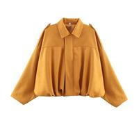 Generisch Damen Faux Wildleder Jacke Frühling Revers Mantel Casual Oversized Langarm Streetwear Oberbekleidung (Orange, L)