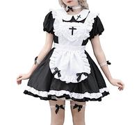 Generisch Damen Gothic süße Mädchen Prinzessin Puppenkragen Schürze Retro Rüschtaschen Maid Kostüm Maid Dress Sweet Bow Dress Set Anime Cosplay Kostüm Faschingskostüme Halloween Outfit