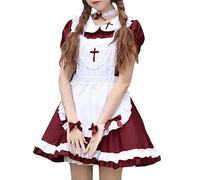 Generisch Damen Gothic süße Mädchen Prinzessin Puppenkragen Schürze Retro Rüschtaschen Maid Kostüm Maid Dress Sweet Bow Dress Set Anime Cosplay Kostüm Faschingskostüme Halloween Outfit