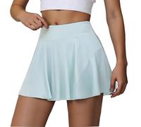 Generisch Damen High Waist Skort 2 in 1 Lauf-Tennisrock mit Shorts Yoga & Fitnessrock für Badminton Kordelzug (Light Blue, XL)