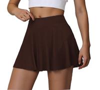 Generisch Damen High Waist Skort 2 in 1 Lauf-Tennisrock mit Shorts Yoga & Fitnessrock für Badminton Kordelzug (Coffee, L)