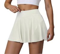 Generisch Damen High Waist Skort 2 in 1 Lauf-Tennisrock mit Shorts Yoga & Fitnessrock für Badminton Kordelzug (Beige, XXL)
