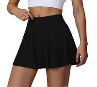 Generisch Damen High Waist Skort 2 in 1 Lauf-Tennisrock mit Shorts Yoga & Fitnessrock für Badminton Kordelzug (Black, S)