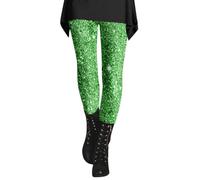 Generisch Damen Leggings mit Mardi-Print, lässig, Eng anliegend, Po-Lifting-Hose (Green, L)
