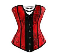 Generisch Damen Schnürkorsett Top Retro Corsage Korsett Bustier Boned Overbust Unterbust für Halloween und Karneval Mittelalter Gothic Punk Tops Taillenformer Dessous, rojo, L