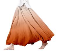 Generisch Damen Sommer Bedruckter Leinen Wickelrock Elastischer Bund A Linie Boho Strandrock Fließender Langer Maxirock Für Den Urlaub (Orange, S)