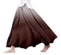 Generisch Damen Sommer Bedruckter Leinen Wickelrock Elastischer Bund A Linie Boho Strandrock Fließender Langer Maxirock Für Den Urlaub (Coffee, XXL)