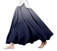 Generisch Damen Sommer Bedruckter Leinen Wickelrock Elastischer Bund A Linie Boho Strandrock Fließender Langer Maxirock Für Den Urlaub (Navy, XXL)