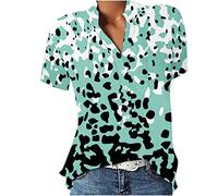 Generisch Damen Tops V-Ausschnitt Bluse Kurzarm T-Shirts Mode Loose Fit Blumendruck Tunika Tops (Green, M)
