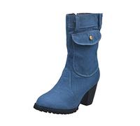 Generisch Damenstiefel im europäischen und amerikanischen Stil mit hohem Absatz und Mid-Denim Herren 46, turquesa, 40 EU
