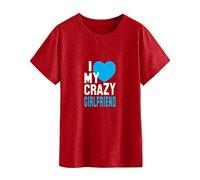Generisch Day Hull Valentine Lovers Impreso Corto Moda O-Cuello Top Casual Blusa de Mujer, Vino, L