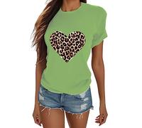 Generisch Day Women Top O Corto en forma de corazón -Casual Escote: estampado de leopardo Longitud de manga larga Blusa de mujer Tallas grandes, verde, L