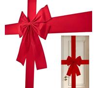 Generisch de cabinet Bows Front Door Christmas Decorations 40 x 50 cm | Red Flocked Holiday Bows | Interior Exterior Christmas Home Decor | Festive Bow for Wreath Garland Tree Decoration |