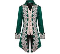 Generisch De Terciopelo Hombres Hombres Largo Steampunk Bordado Vintage Frack Chaqueta Medieval Gótico Príncipe Victoriano Leña Uniformes Negro Largo Hombre, verde, S