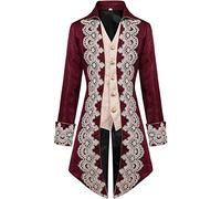 Generisch De Terciopelo Hombres Hombres Largo Steampunk Bordado Vintage Frack Chaqueta Medieval Gótico Príncipe Victoriano Leña Uniformes Negro Largo Hombre, rojo, L