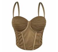 Generisch Débardeur Court Transparent Avec Corsage en Dentelle Délicate Coupe cintrée, idéal quotidien. Body sans coutures Pour un confort óptimo., marrón, B