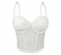 Generisch Débardeur Court Transparent Avec Corsage en Dentelle Délicate Coupe cintrée, idéal quotidien. Body sans coutures Pour un confort óptimo., Blanco, D