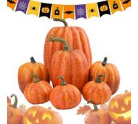 Generisch Decoración de calabazas artificiales, calabaza falsa, diferentes tamaños, calabazas de espuma, decoración de calabaza, 7 unidades, imitación calabazas naranjas, decoración de mesa para