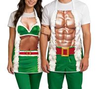 Generisch Delantal de Navidad - 2 piezas de músculos y bikini divertido delantal | Delantal de Navidad para adultos, mujeres, hombres, cocineros, hornear, barbacoa, cocina