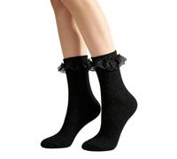 Generisch Delicadas medias blancas con delicados adornos de encaje, hasta la rodilla y estampado de pétalos, perfectos para otoño e invierno, Negro3, Talla única