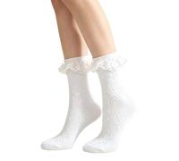 Generisch Delicadas medias blancas con delicados adornos de encaje, hasta la rodilla y estampado de pétalos, perfectos para otoño e invierno, Blanco3, Talla única