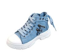 Generisch Denim Canvas High Top Zapatos de Mujer para Primavera y Verano Transpirables, Suela Gruesa que Aumenta la Altura del Cuerpo, Zapatos Casuales, Botines Cortos Deportivos, azul, 36 EU