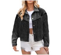 Generisch Denim Jacket Women Jeanshemd Schluppenbluse Oversize Jeansbluse Elegant Jeansjacke Langarm Frühlingsoutfit Holzfällerhemd Hemdbluse Canvas Jacke, 01 negro, L