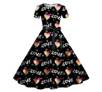 Generisch Día de San Valentín Amor Estampado Casual Vestido de Manga Corta Cuello Redondo para Mujer Elegante Fiesta Moda, amarillo, M