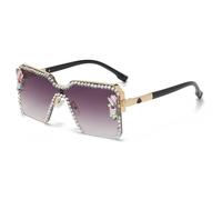 Generisch Diamond Women's Sunglasses Large Frame Fashion Rhinestone Decorative Glasses Gradual Outdoor Driving Sunshade UV400, 1, talla única