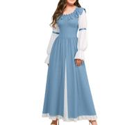 Generisch Dirndl Damen midi Lang Trachtkleid Trachtenrock Dirndl-Komplettsets Trachtenmode Trachten Damen mit Dirndlschürze Dirndlbluse Oktoberfest Dresses Dirndlkleid, azul, S